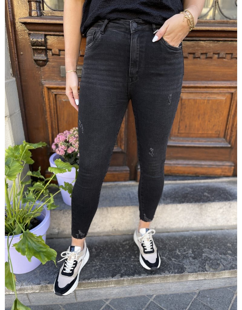 High waist stretch jeans – black
