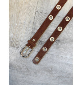 Musthave Gold Ring Belt | Suede Cognac