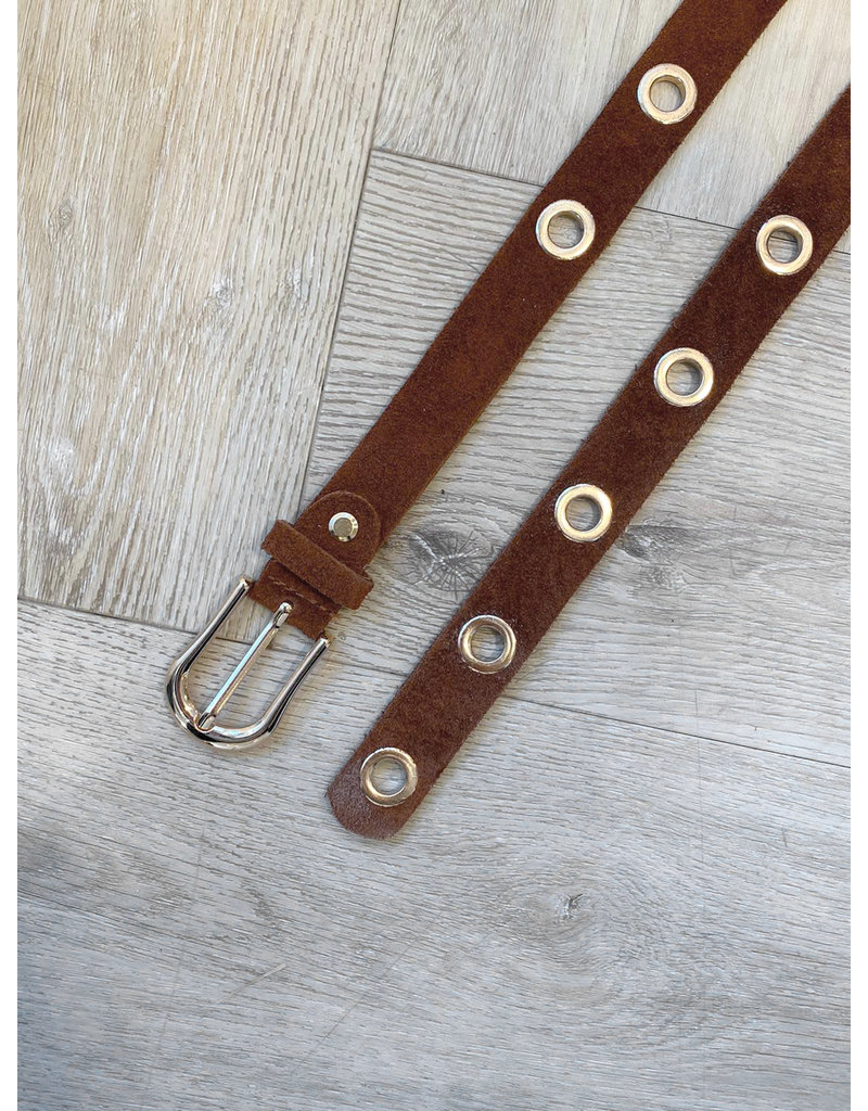 Musthave Gold Ring Belt | Suede Cognac