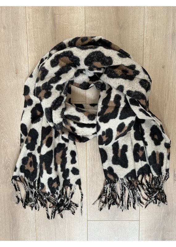 Ecru black cheetah print scarf