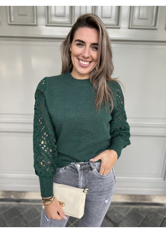 Cute lace detail sweater green