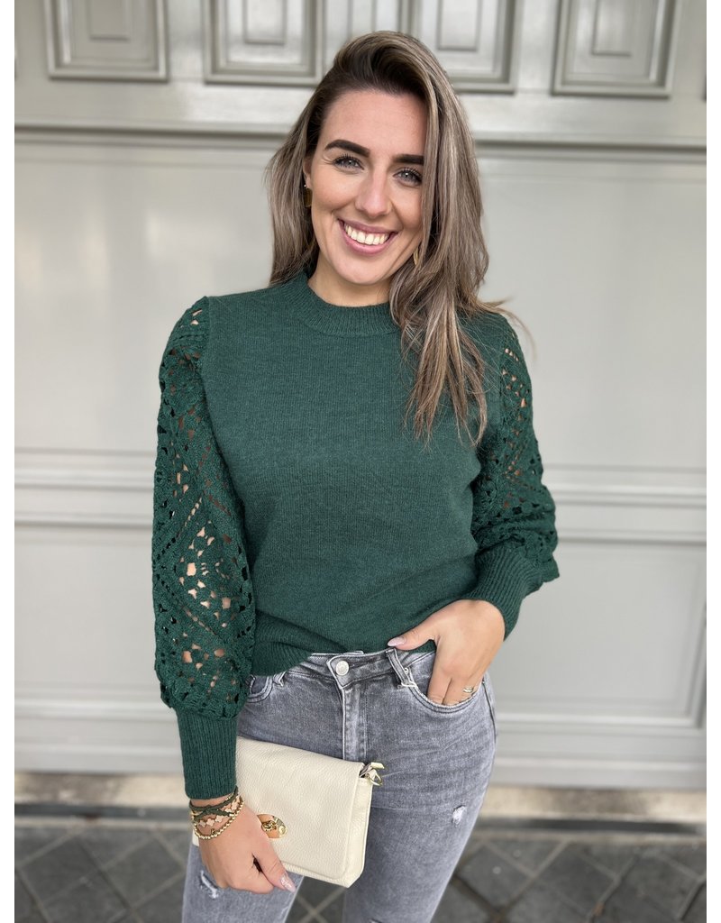 Cute lace detail sweater green