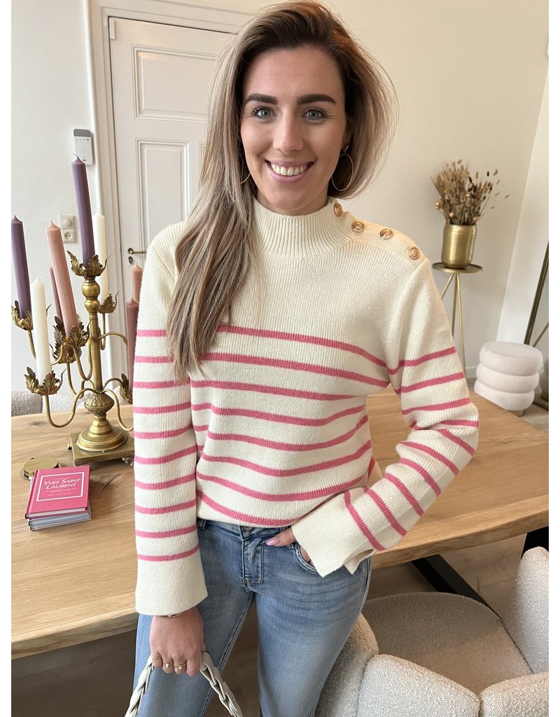Pink stripe button sweater