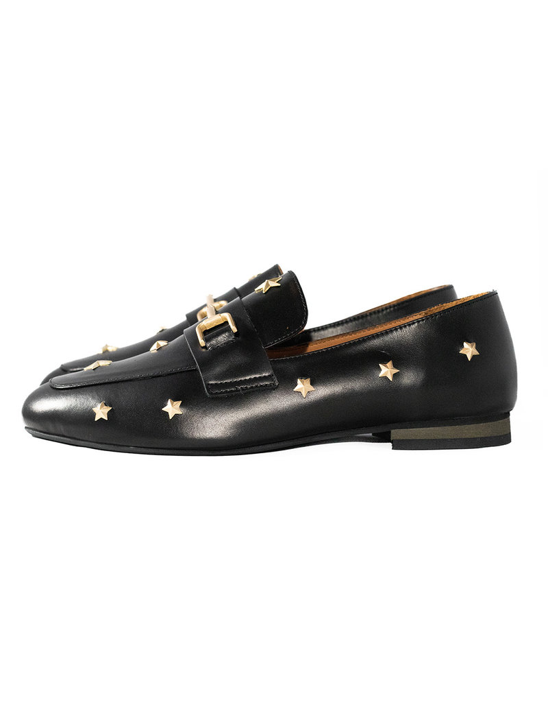 Babouche Babouche - Black leather star loafer