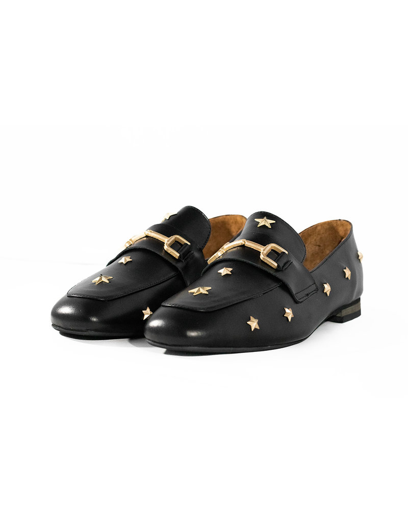 Babouche Babouche - Black leather star loafer