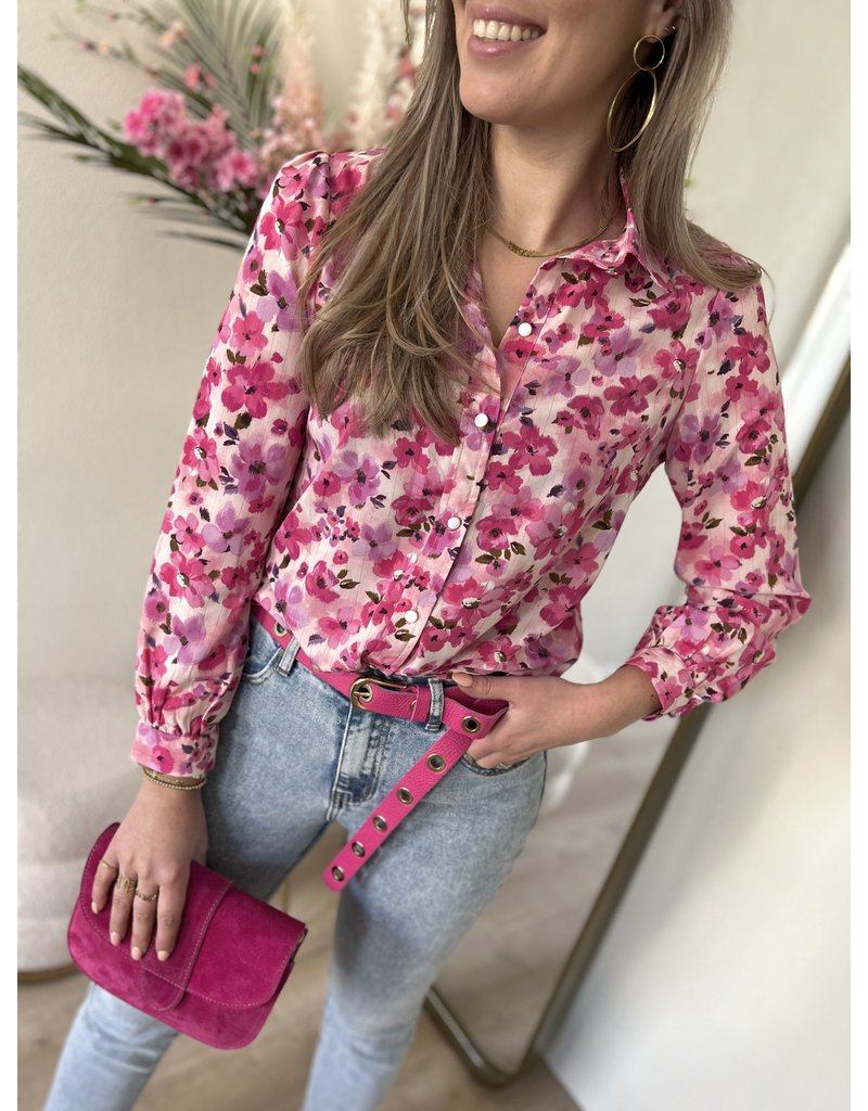 21Jewelz Happy lila pink flower blouse
