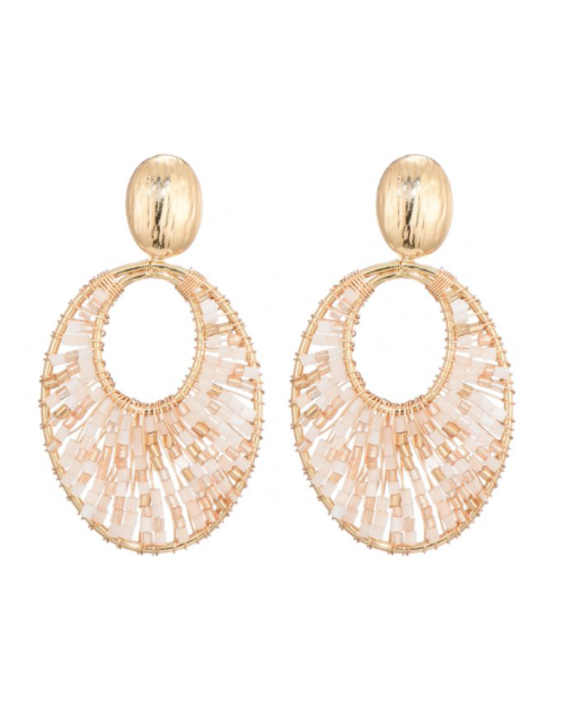 21Jewelz Ecru gold beads oval statement earrings