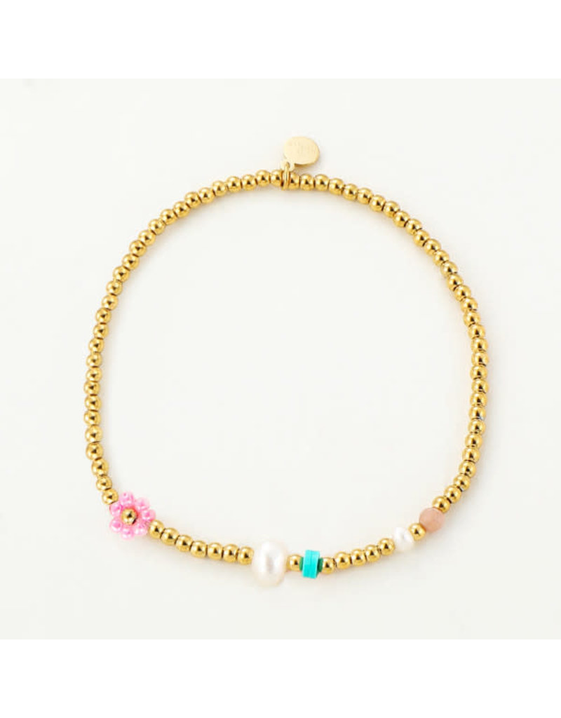 21Jewelz Pink flower pearl bracelet