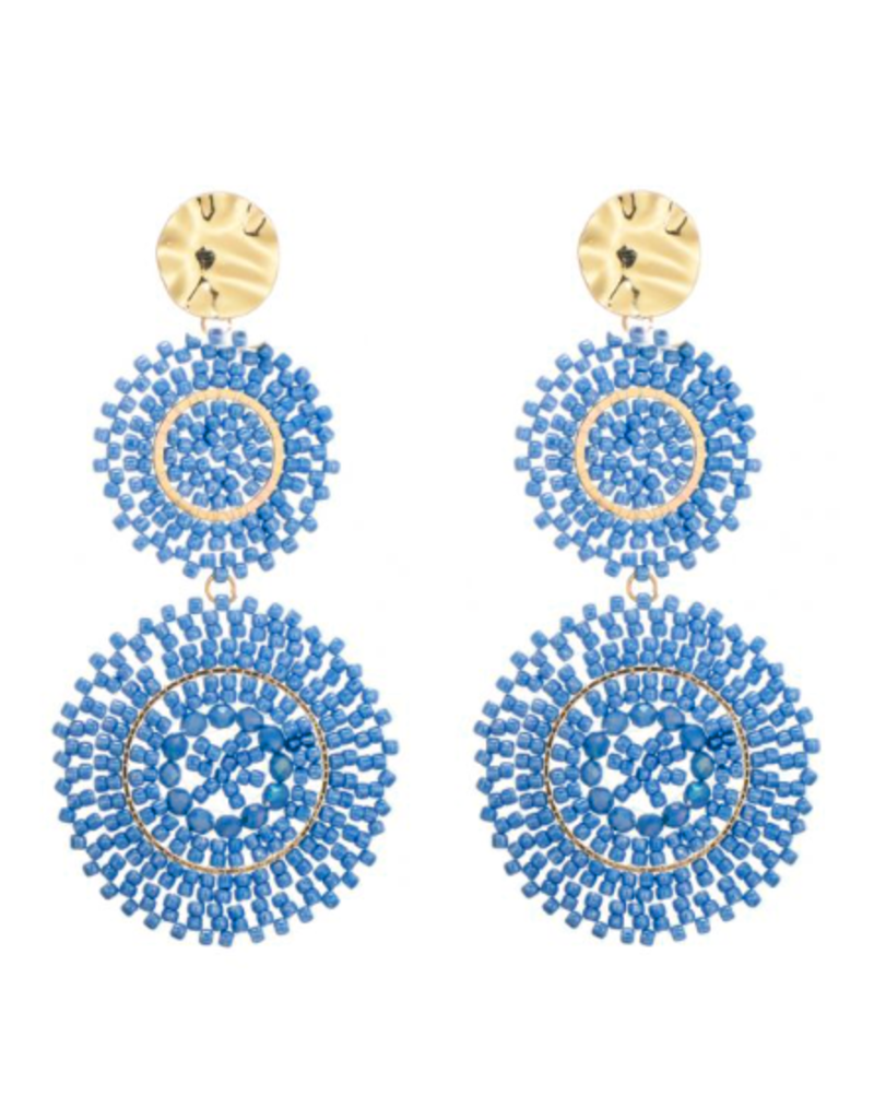 21Jewelz Blue beads double cirkel statement earrings