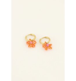 My Jewellery Oorringen met kralen bloem goud en oranje