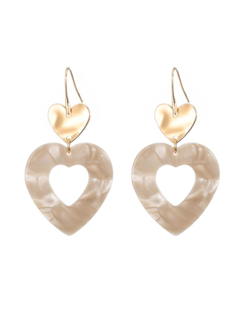 21Jewelz Marble heart statement earrings beige