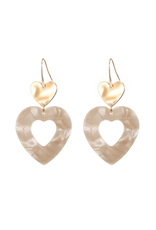 21Jewelz Marble heart statement earrings beige