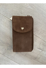 21Jewelz Little heart phone purse suede brown