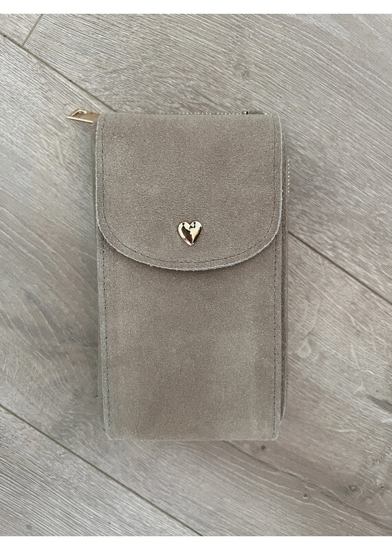21Jewelz Little heart phone purse suede beige