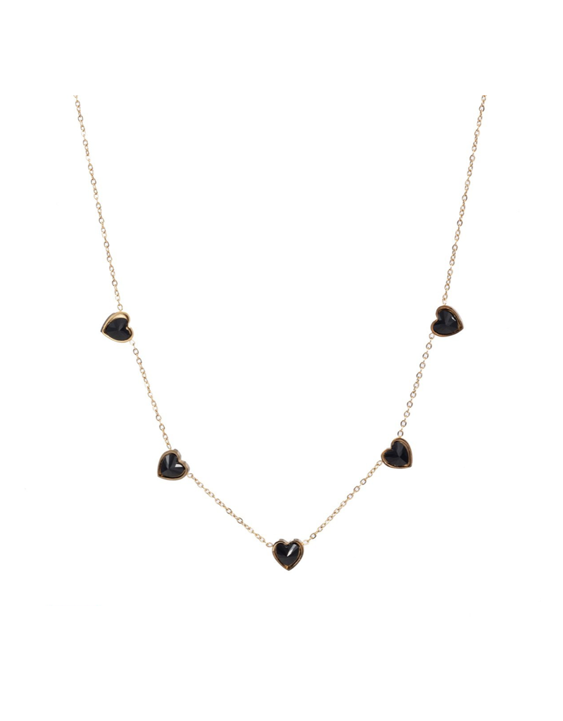 Go Dutch Label D&E - 3 Crystal Hearts Necklace black gold