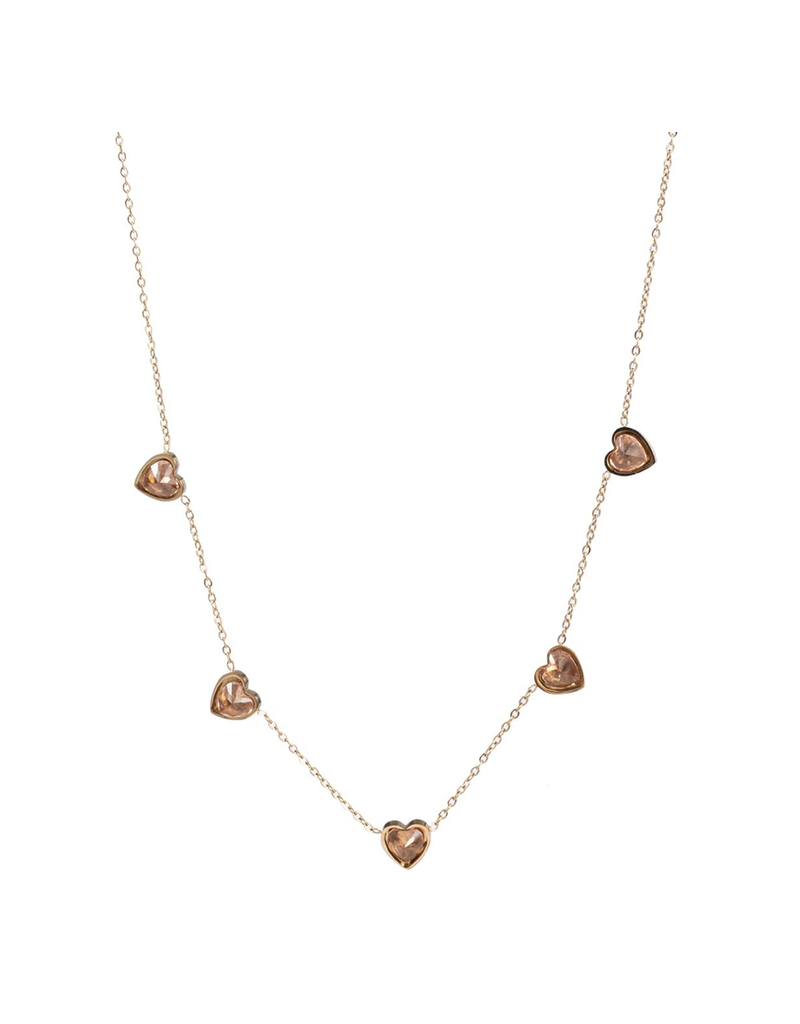 Go Dutch Label D&E - 3 Crystal Hearts Necklace brown