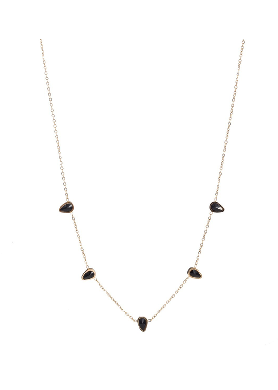 Go Dutch Label D&E - 3 Crystal Drops Necklace  black gold