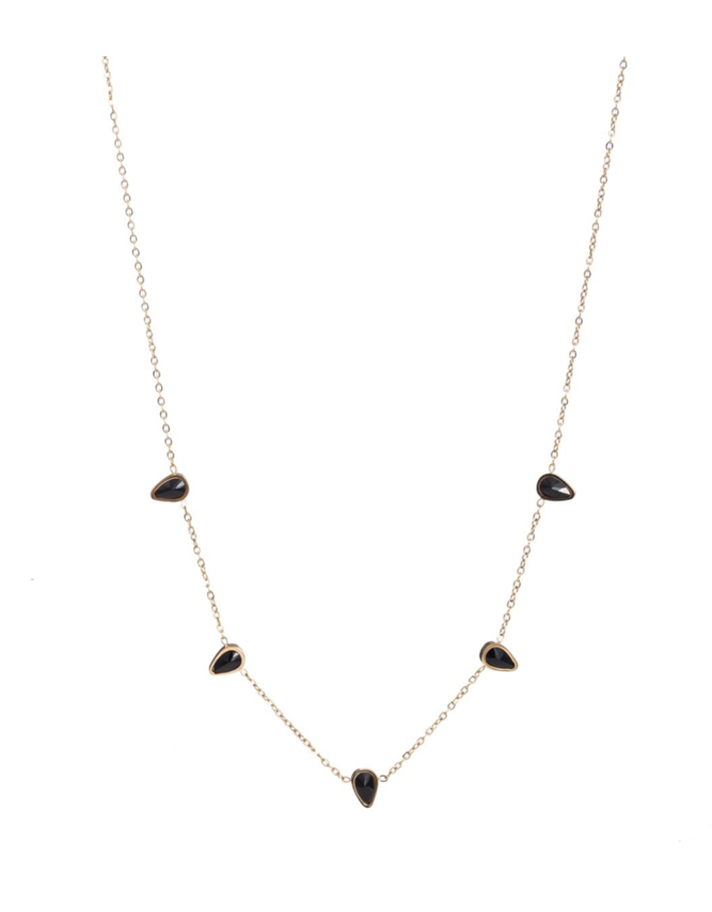 Go Dutch Label D&E - 3 Crystal Drops Necklace  black gold