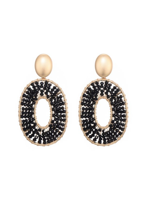 21Jewelz Oval miyuki beads earrings - black