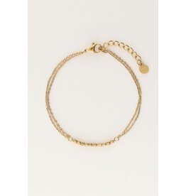 My Jewellery Armband met dubbele ketting en vierkantjes - goud