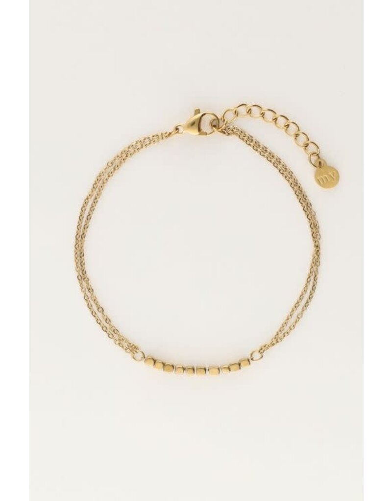 My Jewellery Armband met dubbele ketting en vierkantjes - goud