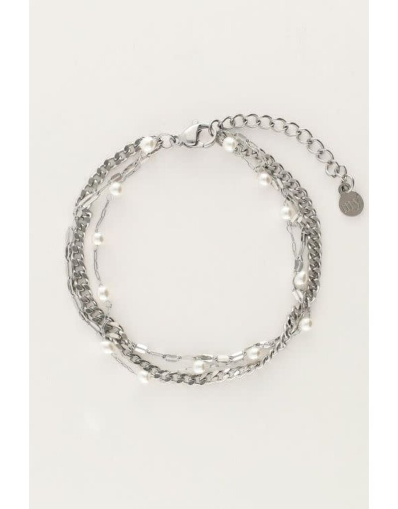 My Jewellery Driedubbele armband met parels - zilver