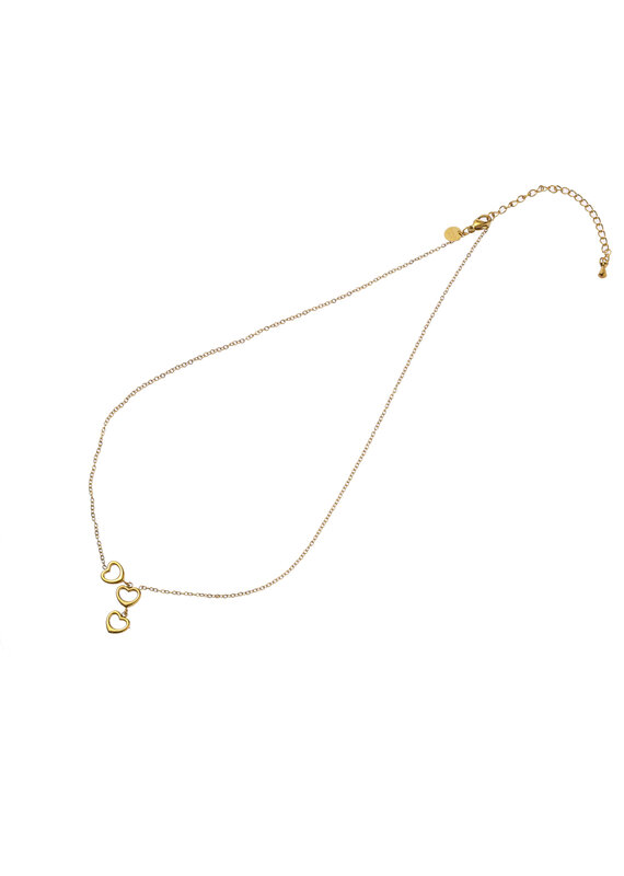 Go Dutch Label D&E - Ketting met drie kleine hartjes - goud