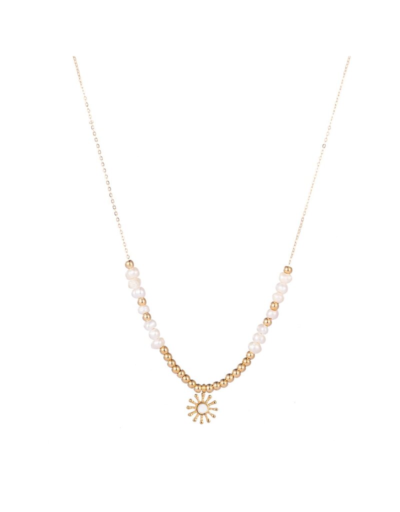 Go Dutch Label D&E - Ketting met parels en zon bedeltje - goud