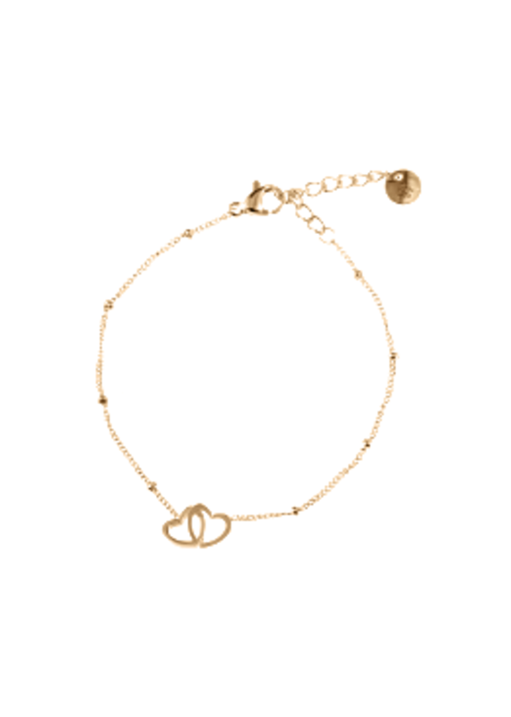 Go Dutch Label D&E - Dubbel hartje armband - goud