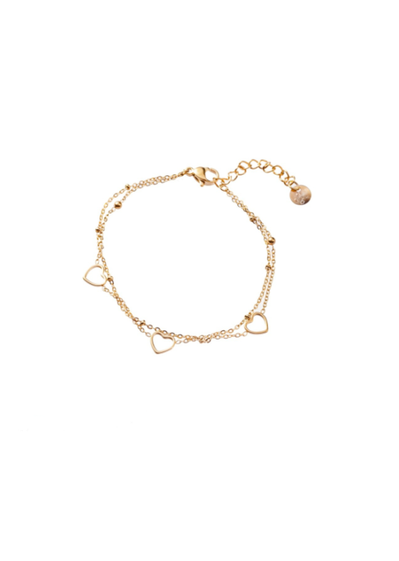 Go Dutch Label D&E - Twee laags hartjes armband - goud