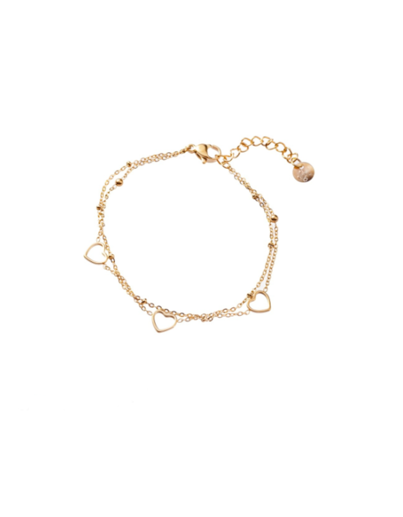 Go Dutch Label D&E - Twee laags hartjes armband - goud