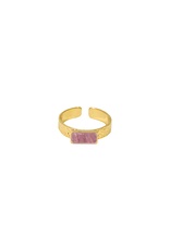 21Jewelz Ring met textuur & vierkante roze steen - goud