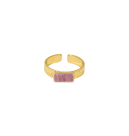 21Jewelz Ring met textuur & vierkante roze steen - goud