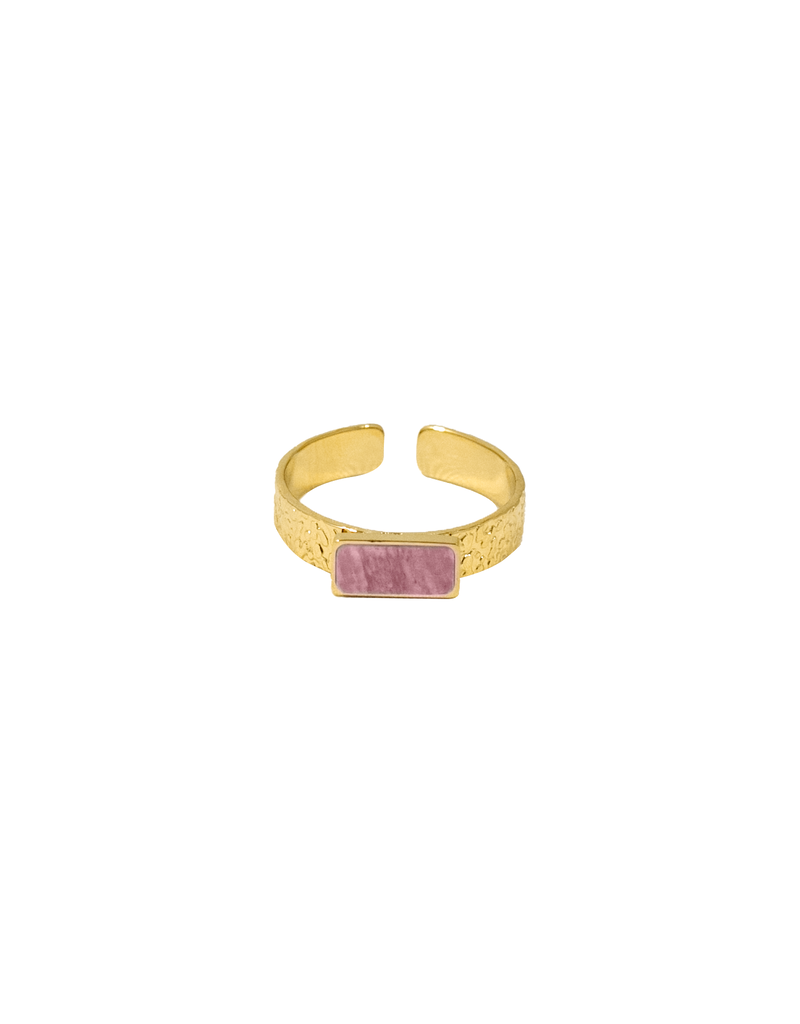 21Jewelz Ring met textuur & vierkante roze steen - goud