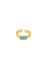 21Jewelz Ring met textuur & vierkante groene steen - goud