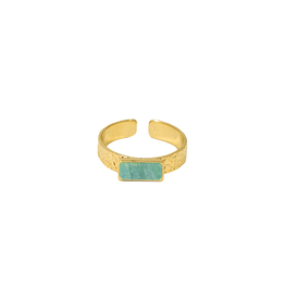 21Jewelz Ring met textuur & vierkante groene steen - goud