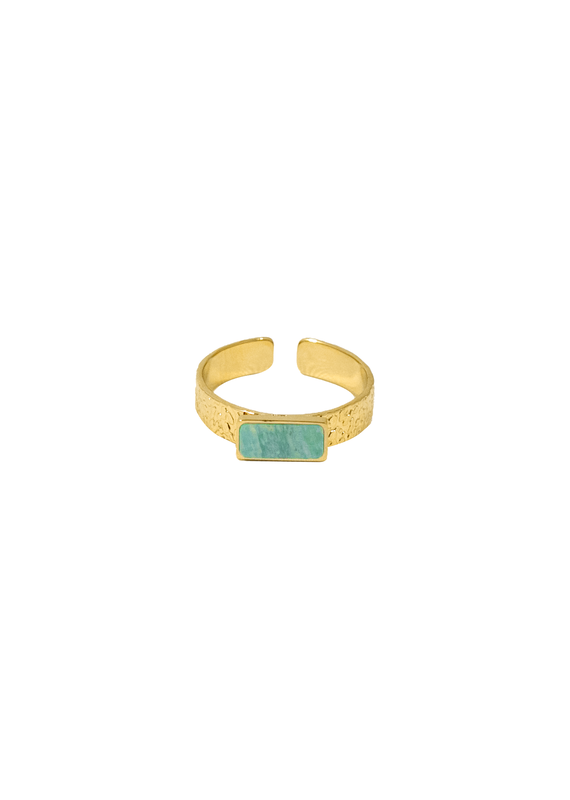 21Jewelz Ring met textuur & vierkante groene steen - goud