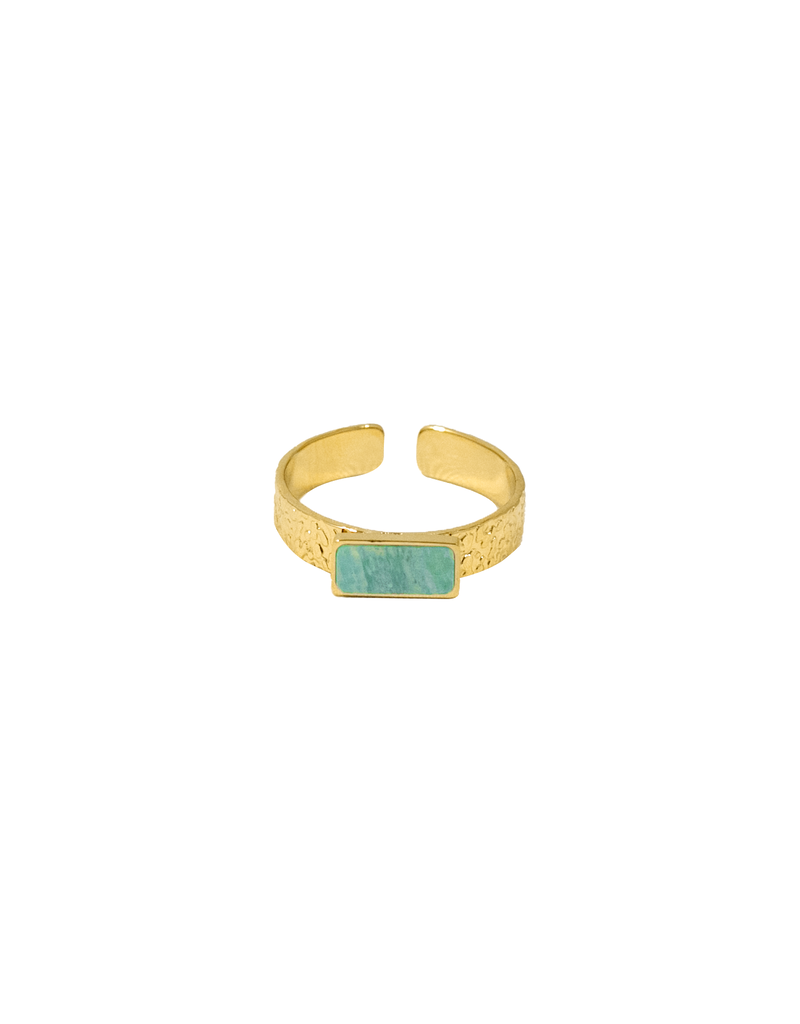 21Jewelz Ring met textuur & vierkante groene steen - goud