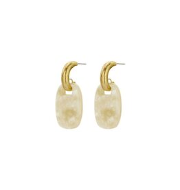 Biba Gouden oorringen met marble steen - beige