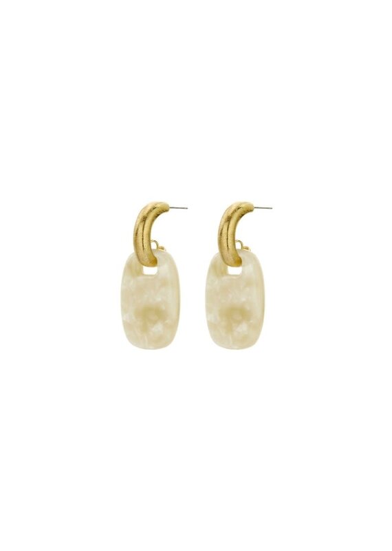 Biba Gouden oorringen met marble steen - beige