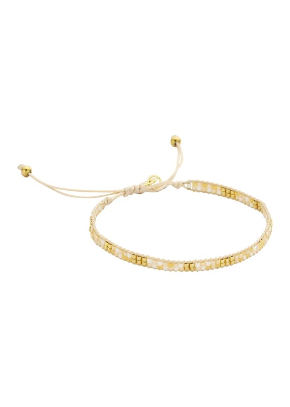 Biba Dun armbandje met kralen - beige/goud/wit