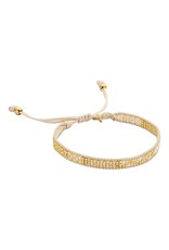 Biba Breed armbandje met kralen - beige/goud/wit