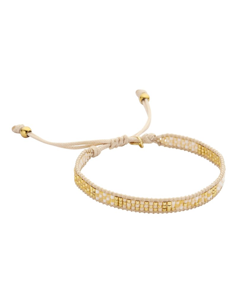 Biba Breed armbandje met kralen - beige/goud/wit