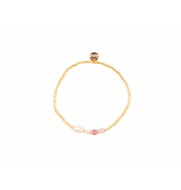 Biba Goud armbandje met witte en roze parels