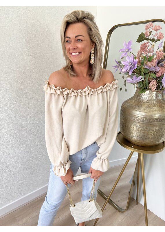 21Jewelz Off shoulder top met ruffles - beige