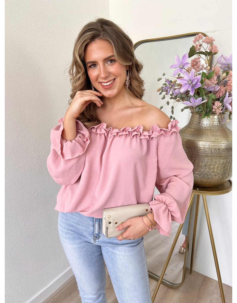 21Jewelz Off shoulder top met ruffles - oudroze