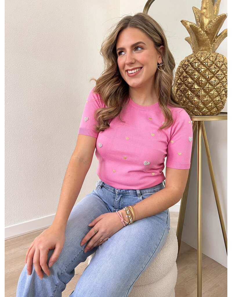 21Jewelz Shirt met hartjes en parels - roze