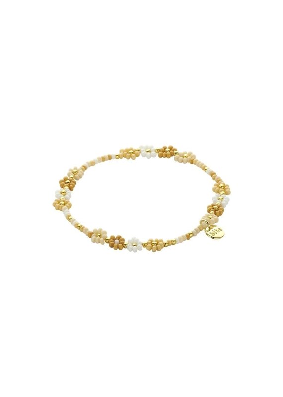 Biba Bloemen armband met ecru & beige kralen