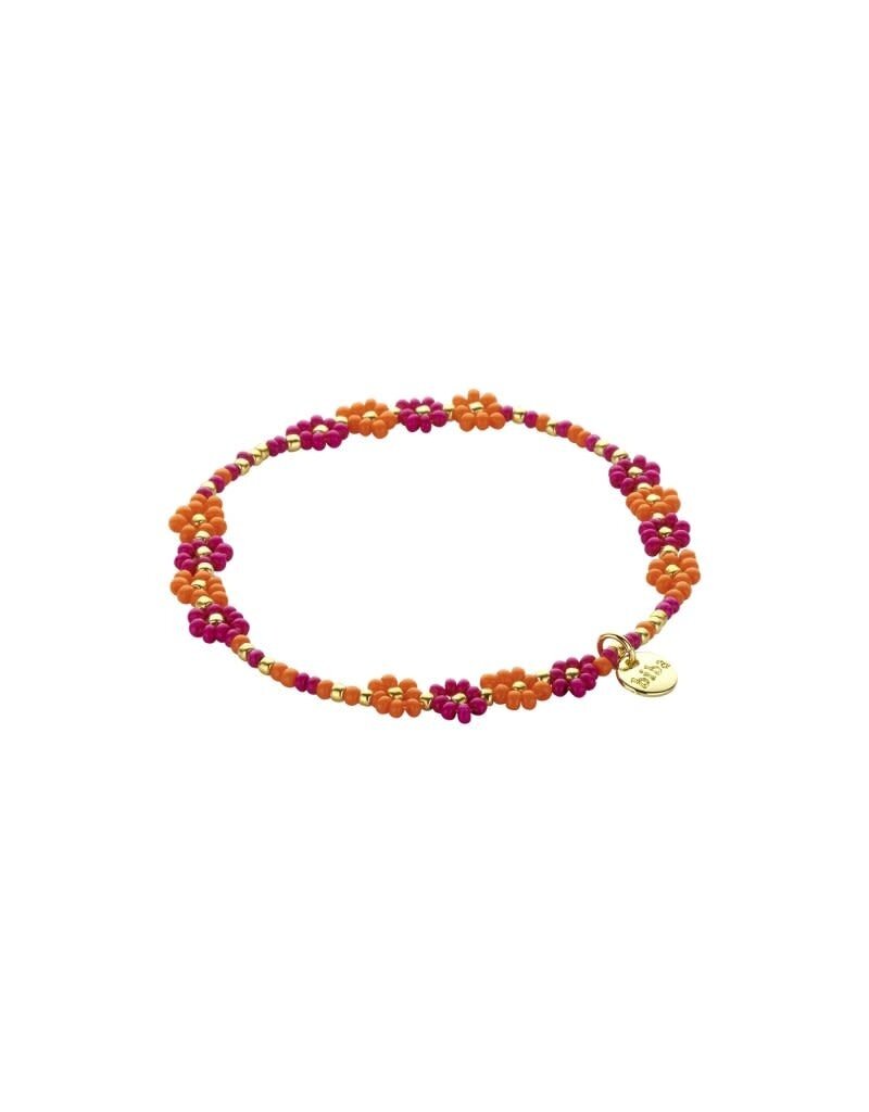 Biba Bloemen armband met oranje & paarse kralen