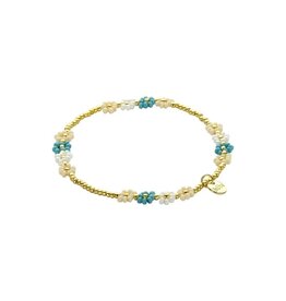 Biba Kralen armband met bloemen - blauw/goud/beige
